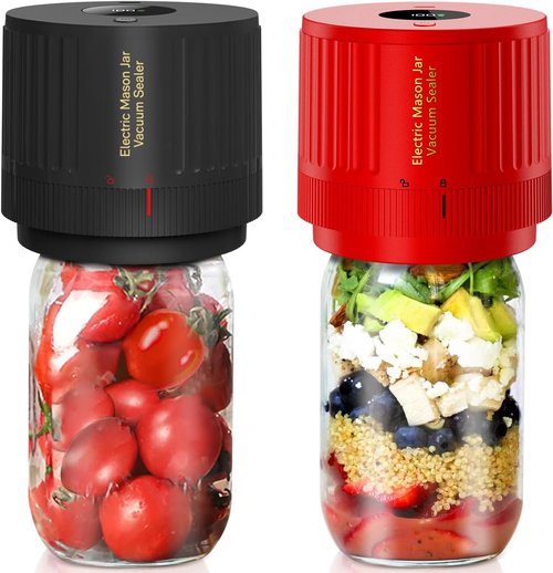 LOVE MOMENT Electric Mason Jar Vacuum Sealer Kit - Black & Red for Fresh Food Storage