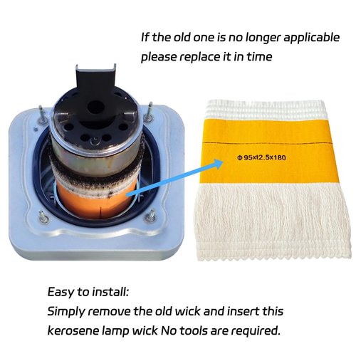 Kerosene Heater Wick 95×t2.5×180mm Replacement Wick, Fiberglass Round Cotton Petroleum Heater Wick, Kerosene Heating Stove Wick Smokeless (2 Pack)