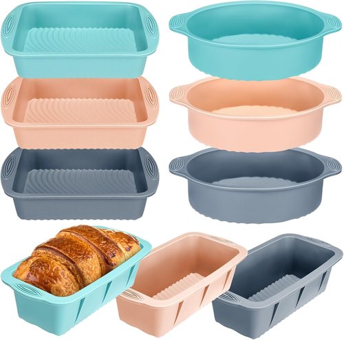 Baderke Silicone Baking Tray Set - 9 Pack Non-Stick Cake Pans & Loaf Mold | Easy Release & Heat Resistant