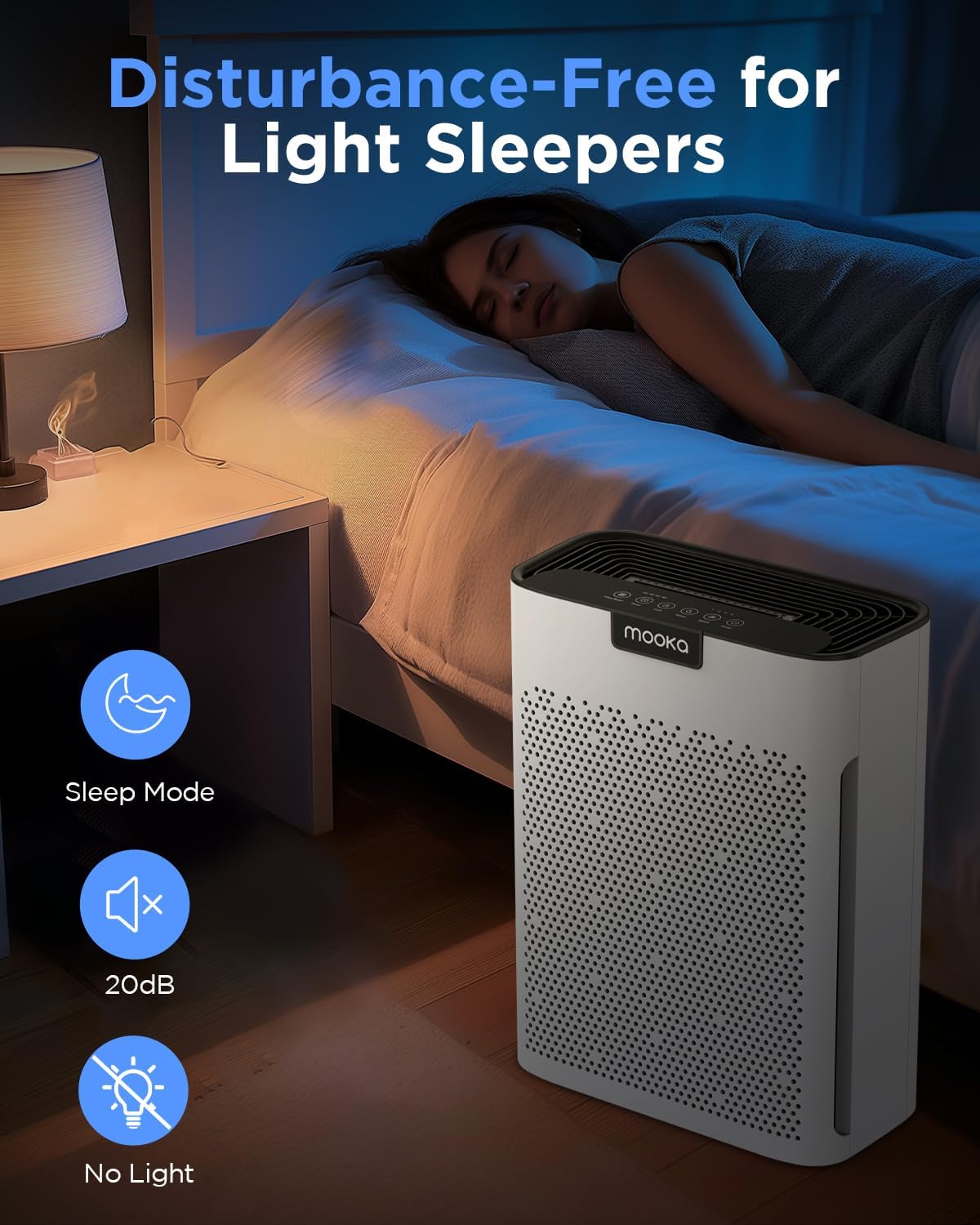 MOOKA H13 HEPA Air Purifier - Large Room Coverage Up to 2200 Ft² | Washable Filters & Fragrance for Smoke, Dust, and Pet Odors - KJ190 White