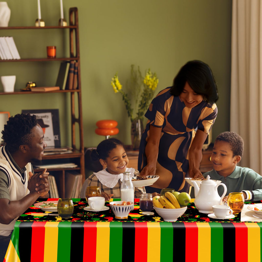 Avezano 3 pcs Black History Month Table Cloth Plastic Disposable Black History Decorations 108 x 54 Inch African American Juneteenth Holiday Decorations