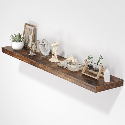 FLYJOE Floating Wall Shelf - Long Wooden Display Shelf with Invisible Brackets | 55"W x 9.3"D x 1.5"H, Rustic Brown