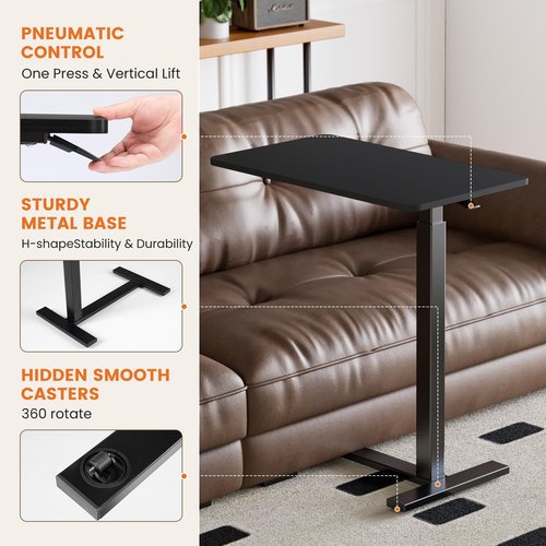 NEWBULIG Overbed Table with Wheels, Adjustable Height Bedside Hospital & Home Use, Rolling Laptop Desk, Mobile Standing Table for Medical & Home Office, Black