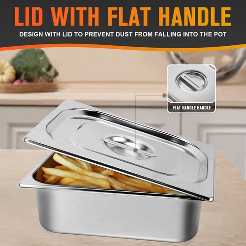 HLHgirl Hotel Pan, Full Size Steam Table 4" Deep Stainless Steel With Lid, 13" L x 10.4" W Anti-Jam Buffet Commercial (4 Pack)
