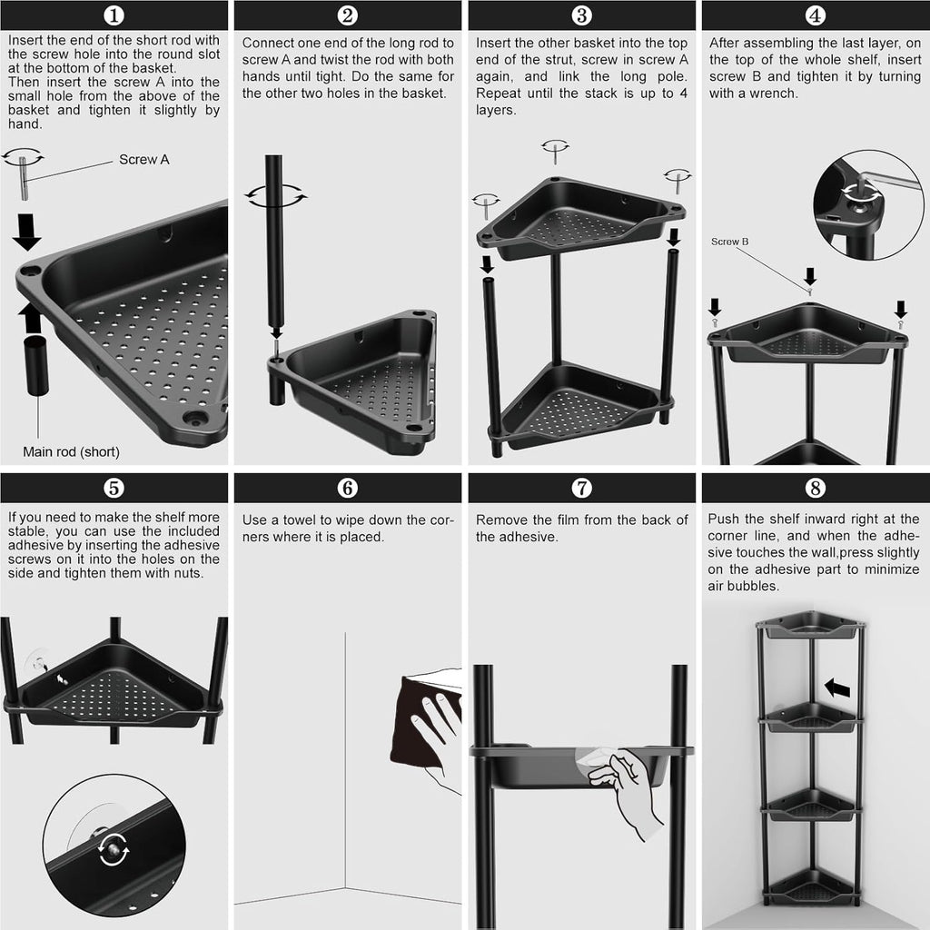 ODesign 4-Tier Corner Shower Caddy - Rustproof Plastic & Metal Organizer for Bathroom, Black