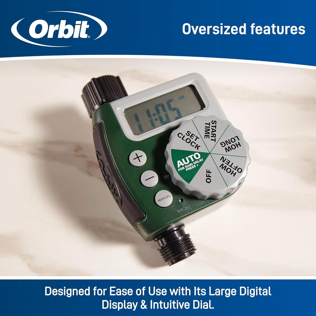 Orbit Programmable Digital Hose Watering Timer - Battery Powered with LCD Screen & Rain Delay | 1 Outlet