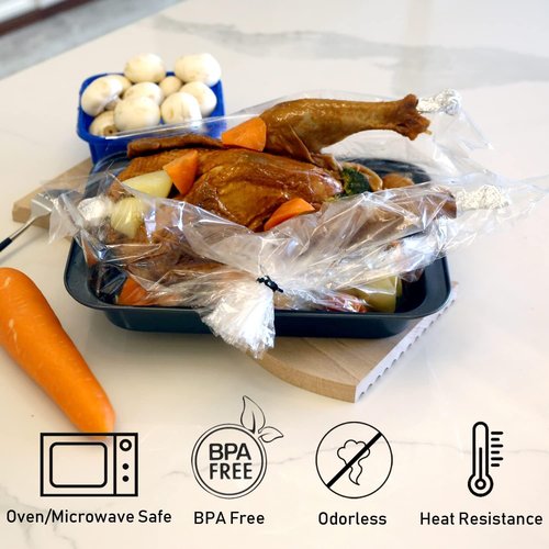 30 PCS Oven Roasting Bags with Ties — 43 x 35cm Heat-Resistant Cooking Bags for Chicken Turkey Meat Fish — Multipurpose Food Safe Oven Bags for Baking Steaming Roasting Grilling Meal Prep