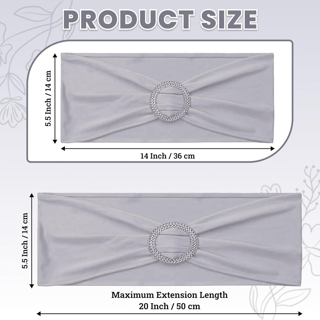 MDS Spandex Chair Sashes - Universal Fit Elastic Stretch Bands with Buckle for Weddings | Light Silver, Pack of 125