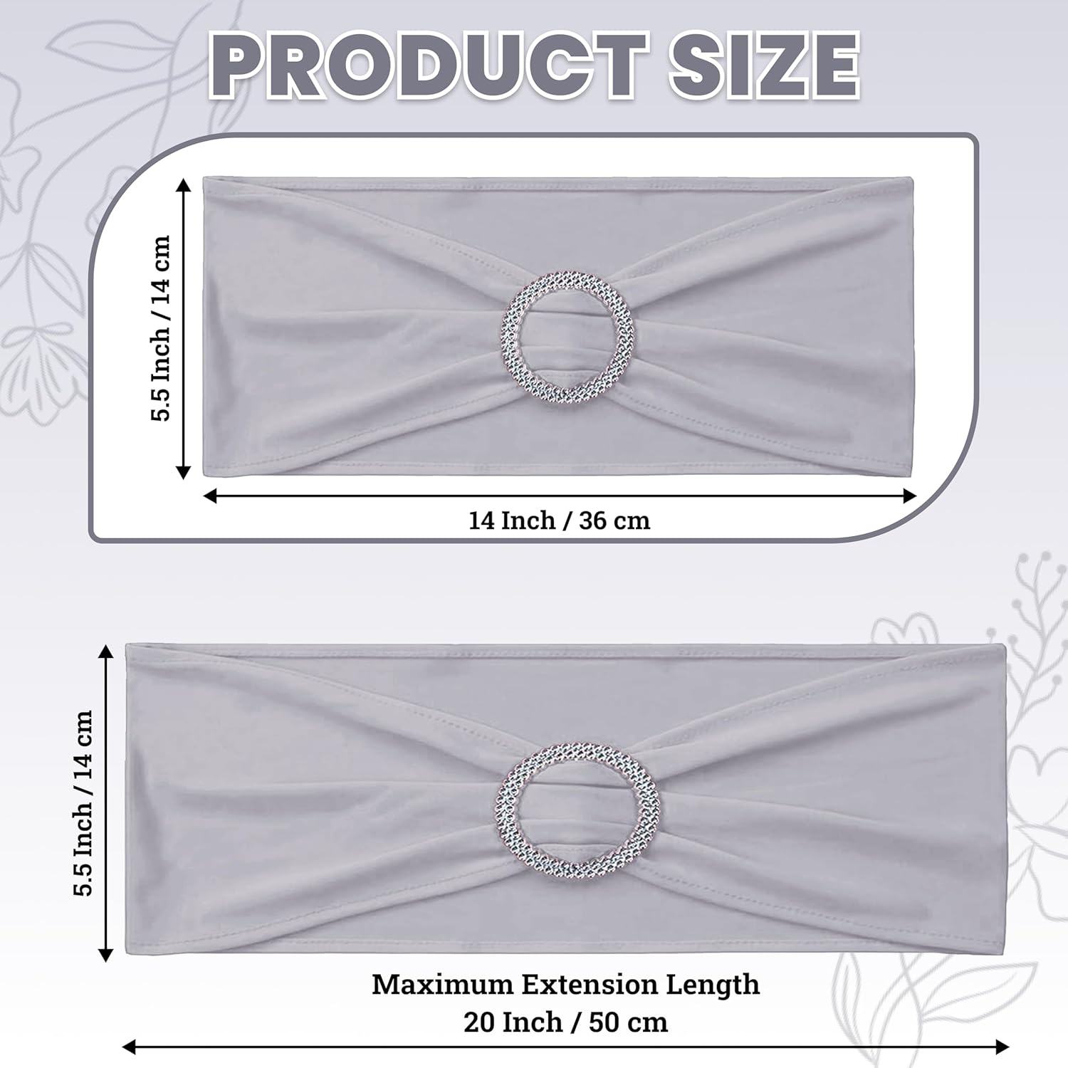 MDS Spandex Chair Sashes - Universal Fit Elastic Stretch Bands with Buckle for Weddings | Light Silver, Pack of 125