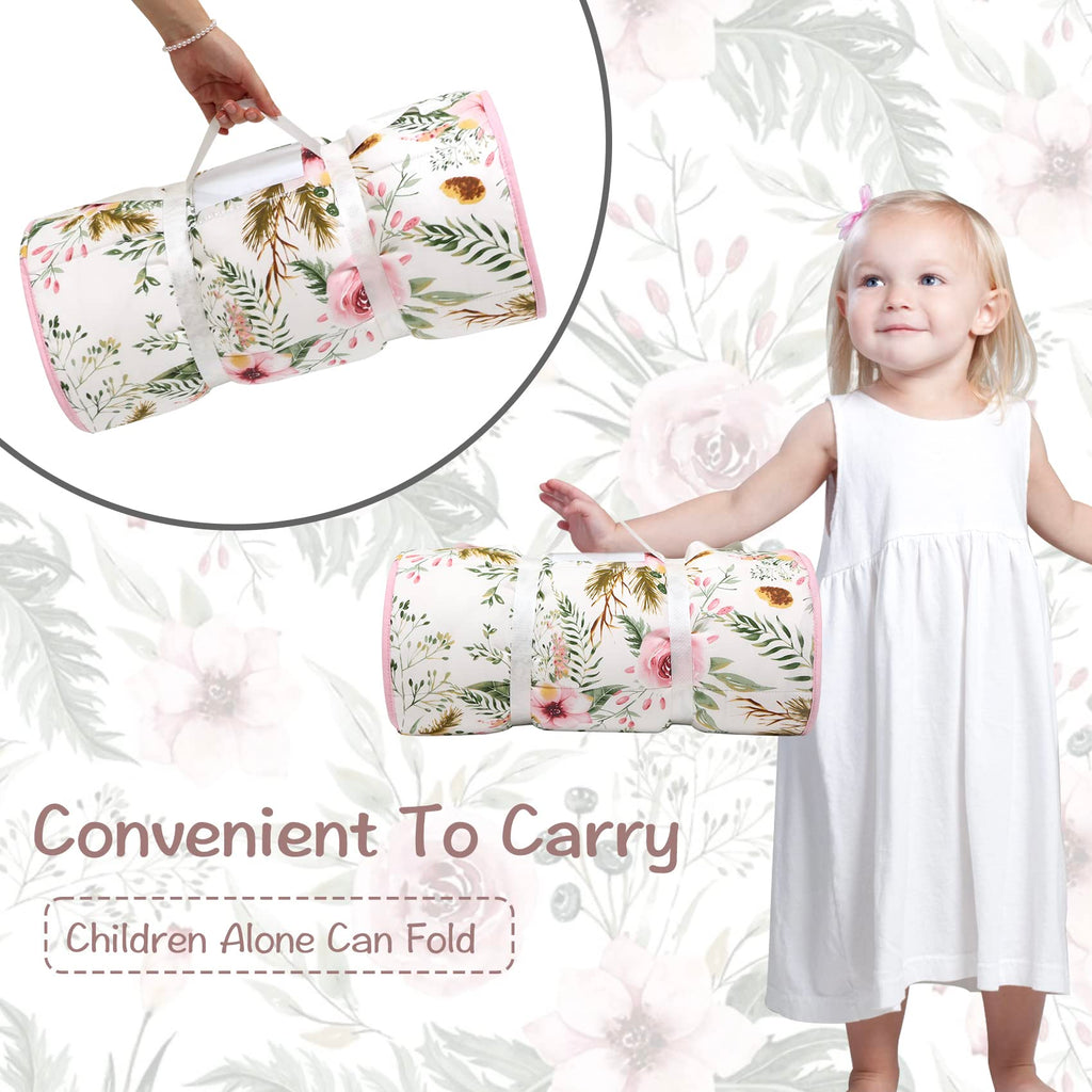 Nap Mats for Preschool,Toddler Nap Mat with Removable Blanket and Pillow, Extra Large Rolled Napping Mats,Toddler Sleeping Bag,Kids Sleeping Bag for Daycare,Nap Mats for Daycare (Flower)