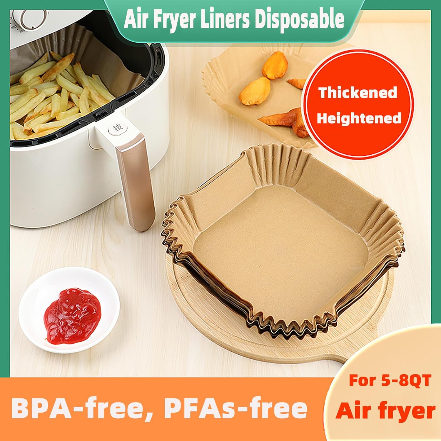 Victoyaw Disposable Air Fryer Liners - 200PCS Non-Stick Parchment Paper for 5-8QT Air Fryers | 9 Inch Square