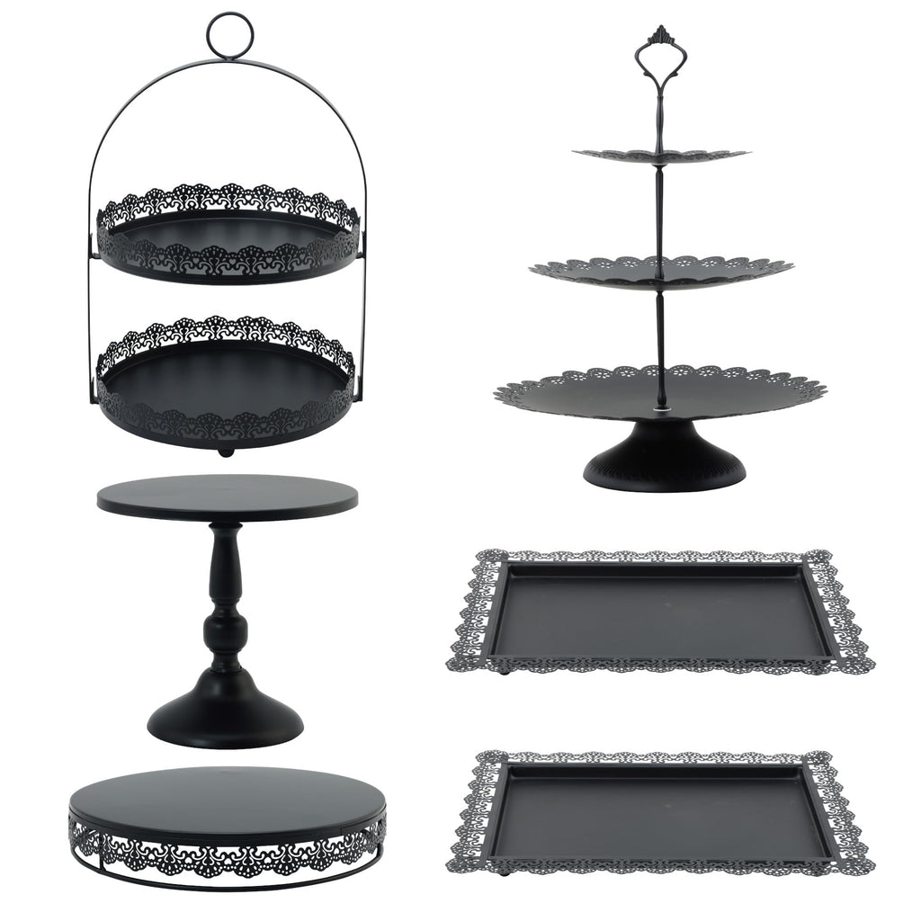 6 Pcs White Cake Stands Set, QENUIITEA Cake Display Pedestal Tiered Cupcake Holder Dessert Plate Serving Tower Tray Decorative for Wedding Birthday Party Baby Shower Celebration