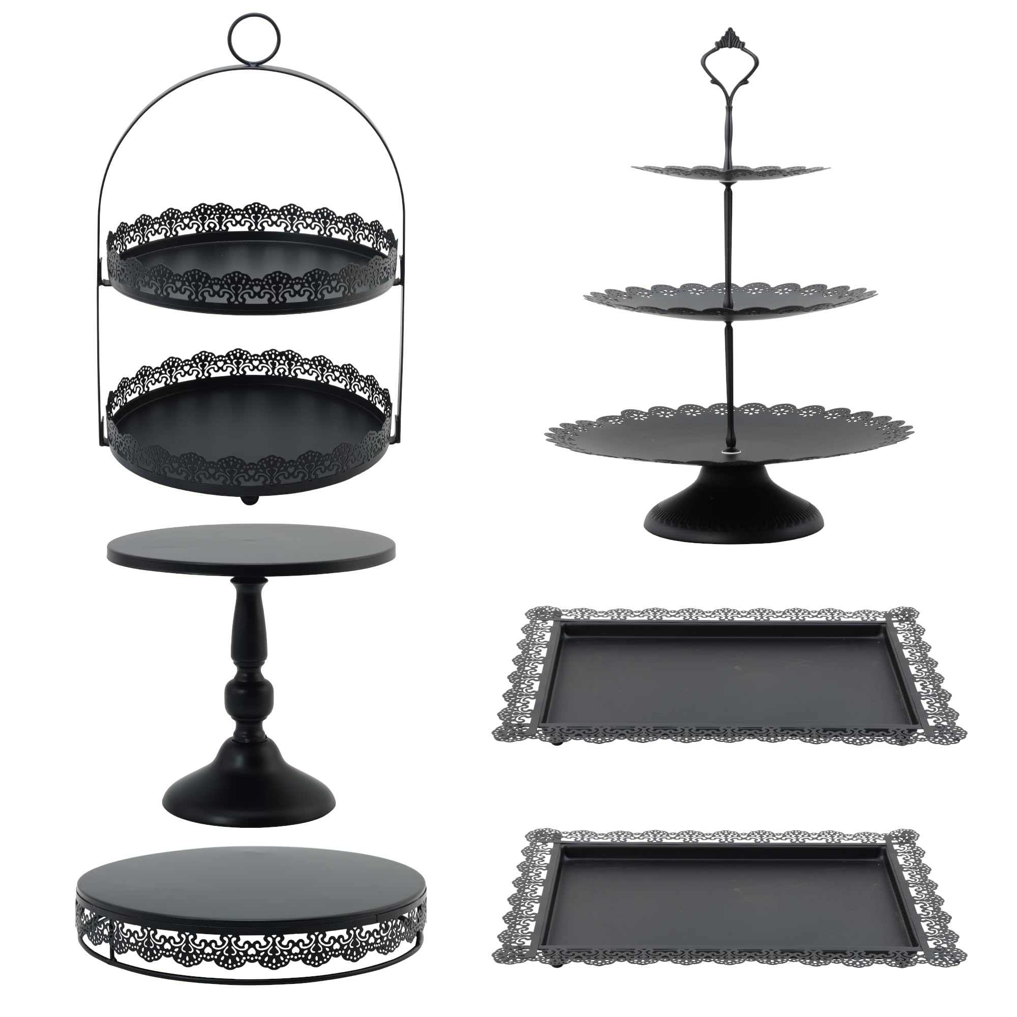 6 Pcs White Cake Stands Set, QENUIITEA Cake Display Pedestal Tiered Cupcake Holder Dessert Plate Serving Tower Tray Decorative for Wedding Birthday Party Baby Shower Celebration
