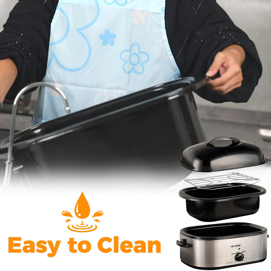 Roaster Oven 22 Quart Electric, Turkey Roaster with Self-Basting Lid Design, Large Stainless Steel Electric Turkey Roaster Oven Fits Turkeys Up to 26LB