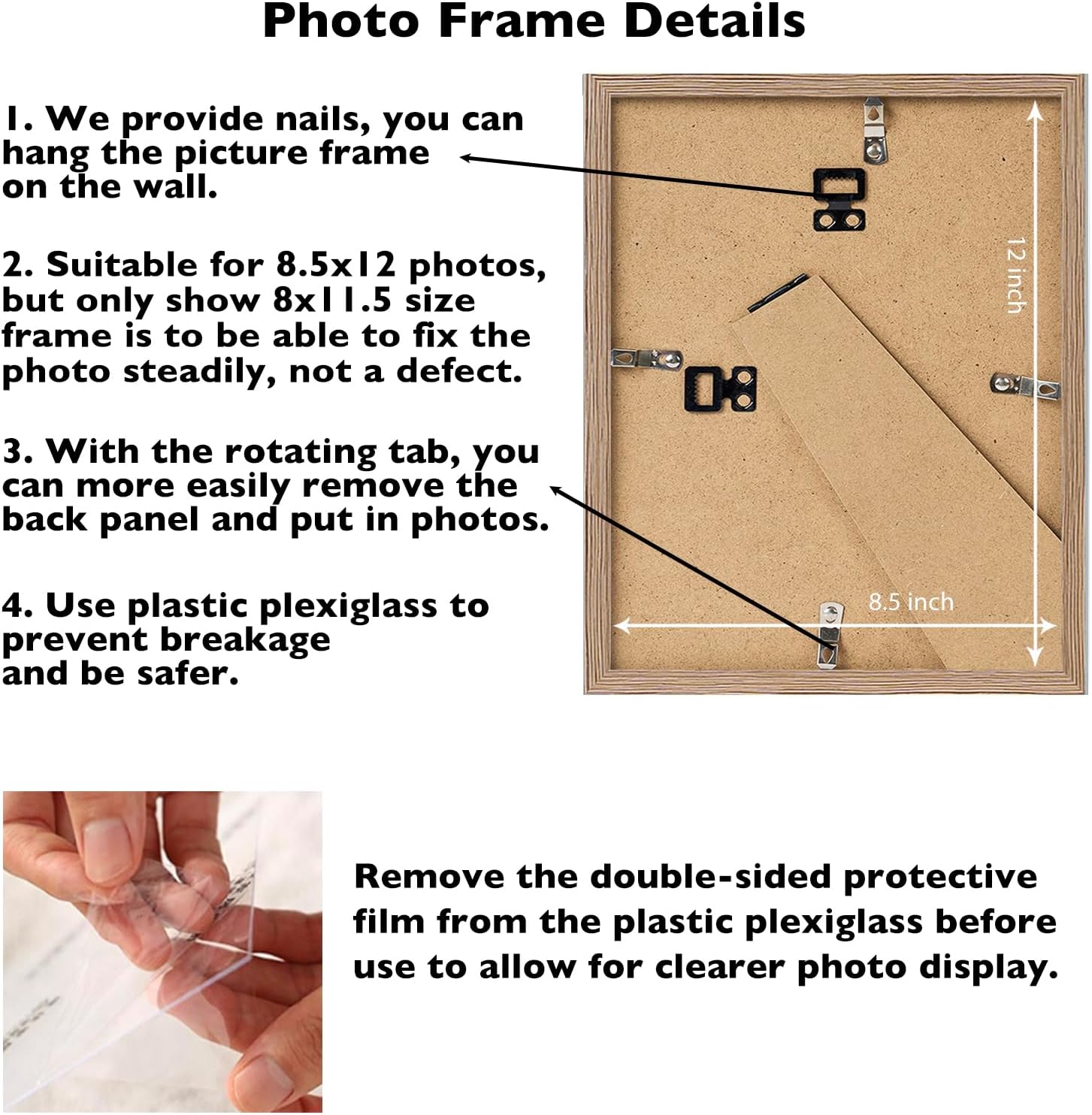 Rustic Brown 8.5x12 Picture Frame by [Brand Name] - Versatile Wall Mounting | Shatter-Resistant Plexiglass