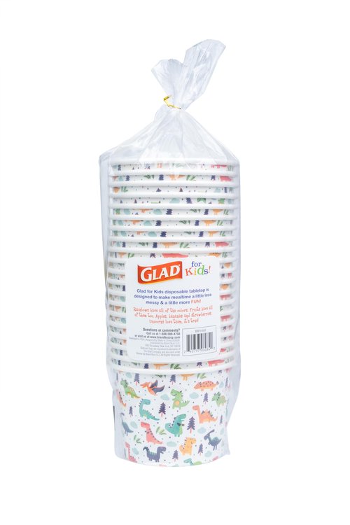 Glad for Kids Dinosaurs Paper Snack Bowls, Colorful Heavy Duty Microwave Safe Disposable Bowls for Soup, Ice Cream, and Snacks, Lids Not Included, Multicolor, Party Pack, 12 Oz, 20 Count - 24 Pack