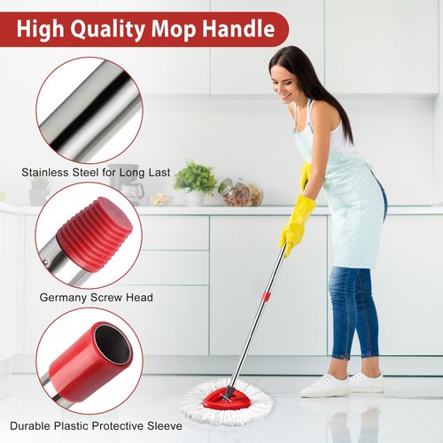 HiBaBy 4-Section Spin Mop Replacement Handle- 2.5-5 Foot Mop Replacement Stick Only Compatible with Ocedar Mop Handle EasyWring (Mops Head & Base Not Included)