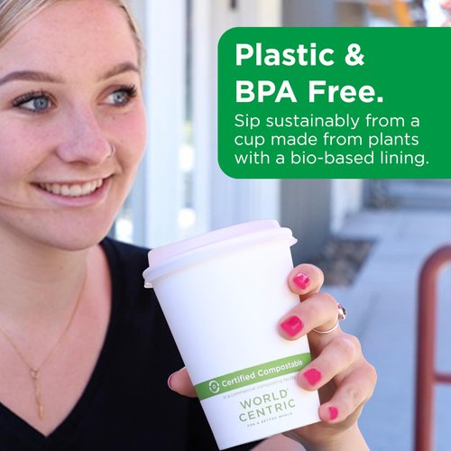 World Centric Compostable Cups 12 oz - Paper Hot Cups Made from Plants - 200 Pack