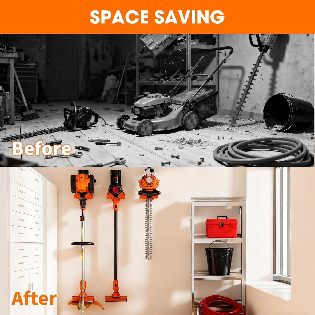 Weed Eater Trimmer Rack - Wall-Mounted Garage Organizer for Power Tools | Holds Grass Trimmer, Hedge Trimmer, Leaf Blower, Chainsaw