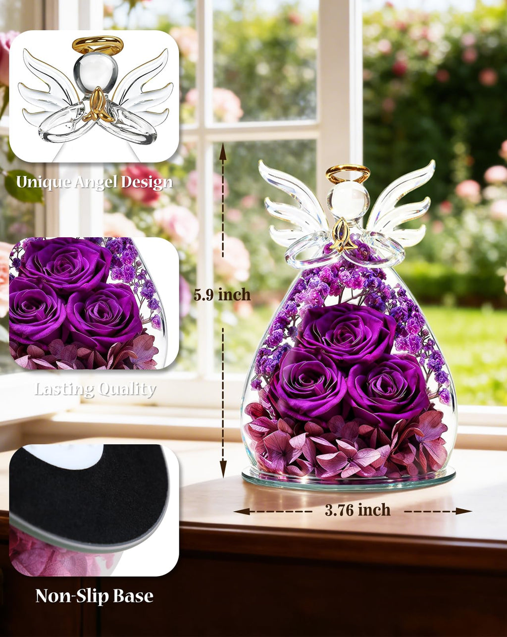 homeasy Mothers Day Roses Gifts for Women Birthday, Preserved Flowers Rose in Glass Angel Figurines, Forever Fresh Flowers for Delivery Gift Box for Wife Mom Her Grandma from Daughter