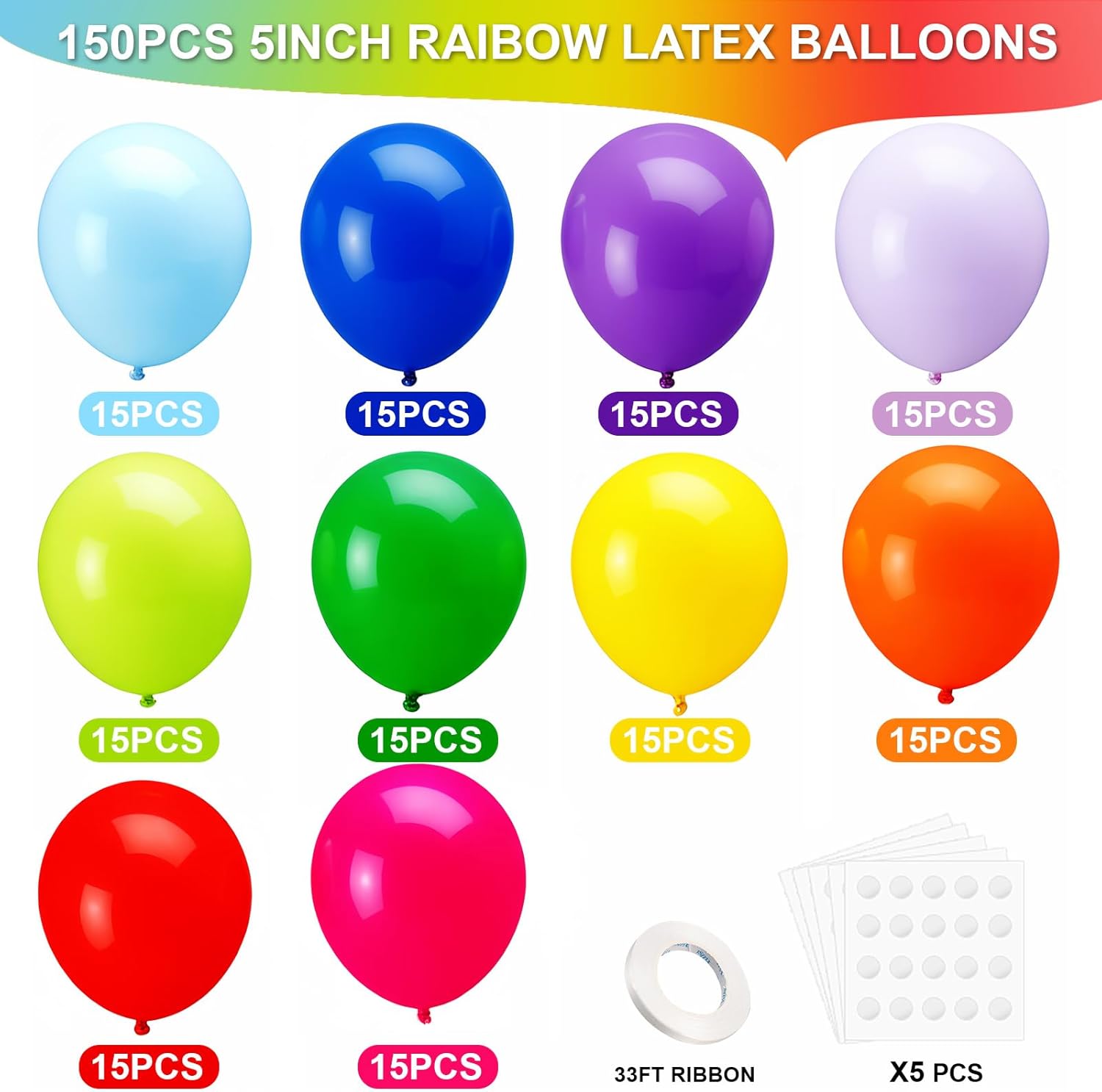Skiennix Rainbow Latex Balloons - 150 Pcs Assorted Colors | 5-Inch Round Helium Balloons for Parties
