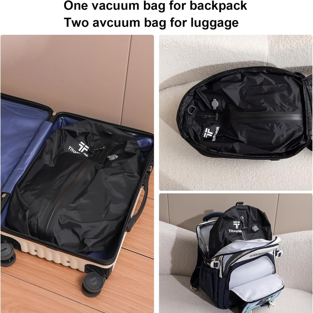 Skiennix Vacuum Bags for Travel Luggage - Reusable Waterproof Compression Bags (2PCS + 1 Pump, 17L)