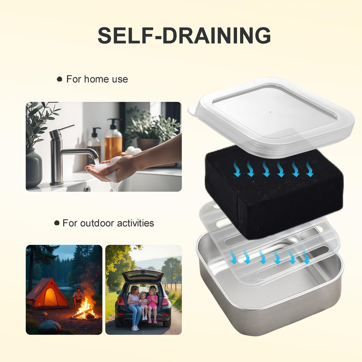Travel Soap Container, Vonpri Stainless Steel Soap Dish with Lid - Waterproof Draining Case for Bathroom, Kitchen, Camping - Durable Compact Bar Holder for Shower, Sink and Outdoor (Silver, 4.1x4.1in)
