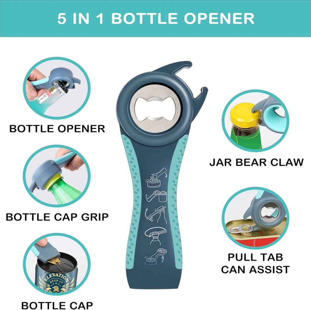 Skiennix Jar Opener - 5-in-1 Multi-Function Tool for Weak Hands & Arthritis | Non-Slip Grip, Blue