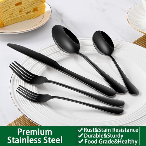 DEHOV 30 PCs Flatware Sets,Black Stainless Steel Silverware Sets Service For 6 Person,Durable Cutlery Sets For Home,Party,Restaurant,Tableware Cutlery Sets