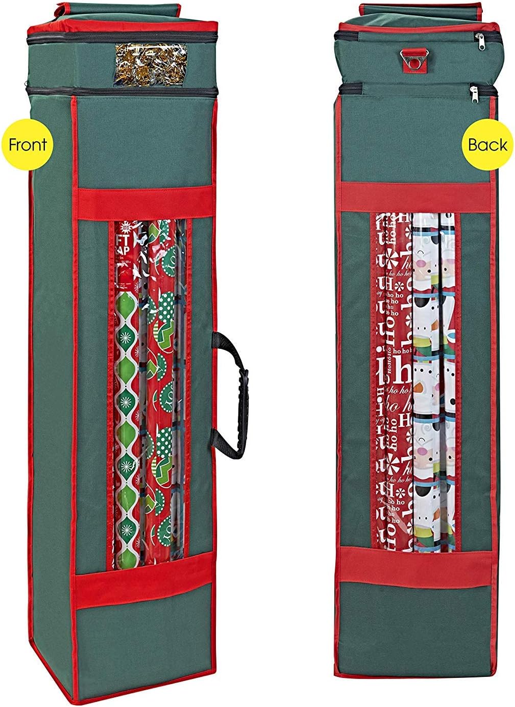 ProPik Christmas Wrapping Paper Storage Organizer Bag - Heavy Duty with Pocket & Clear Window | 47" x 10" x 10" (Green)
