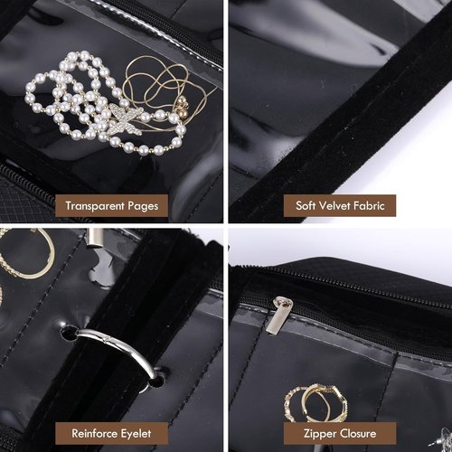GSXRB Waterproof Anti-Tarnish Jewelry Organizer for Travel - Large Capacity Foldable Jewelry Box with 36 Compartments, Portable Earring Necklace Ring Organizer (Black)