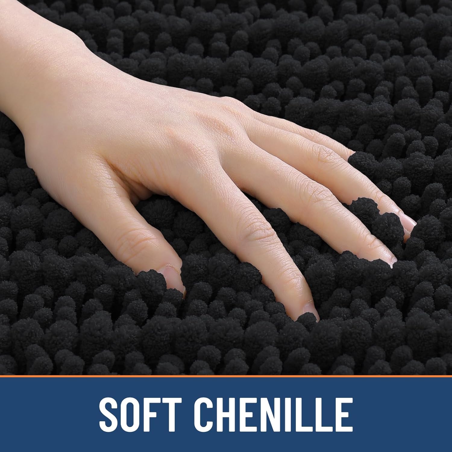 Smiry Bathroom Rugs - Extra Soft Absorbent Chenille Bath Mat | Non-Slip Rubber Backing, 30x20, Black