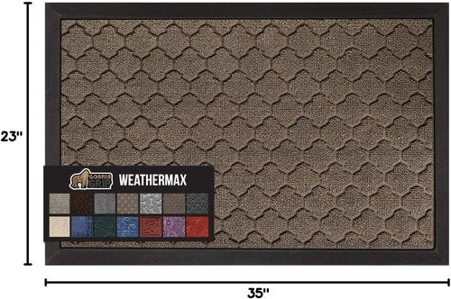 GORILLA GRIP Waterproof All-Season WeatherMAX Doormat - 35x23 Natural Rubber, Stain & Fade Resistant, Easy Clean Latte Quatrefoil