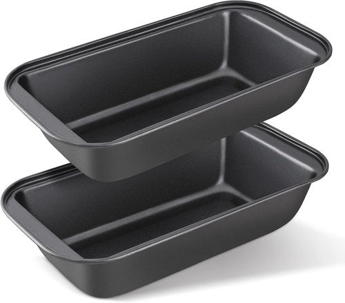 KITESSENSU Nonstick Carbon Steel Loaf Pan - Easy Grip Handles for Baking Bread & Brownies | Set of 2, Gray