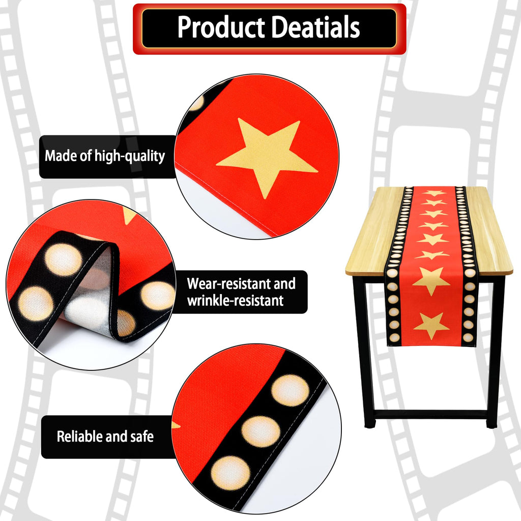 13 x 72 Inch Movie Night Table Runner with Gold Star Design - Red Carpet Decoration for Birthday Party Supplies（red）