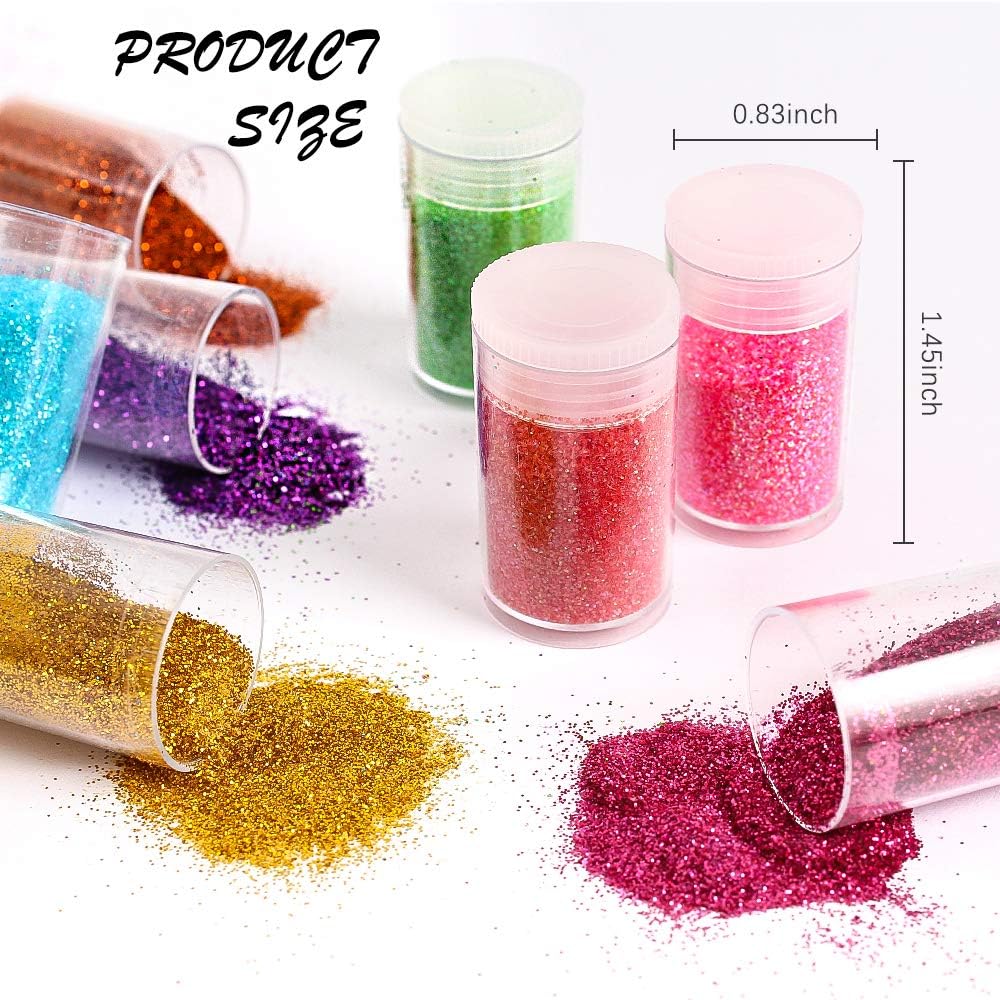 Skiennix Extra Fine Glitter Set - 24 Vibrant Colors for Nail Art, Makeup & Crafts | 8g Shaker