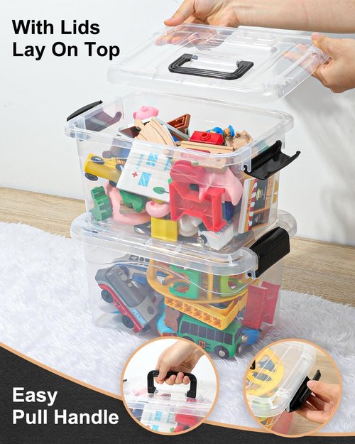 EOENVIVS Plastic Storage Bins - 7 Quart Stackable Organizer with Lids & Buckle-Up Latches | Clear, 6-Pack