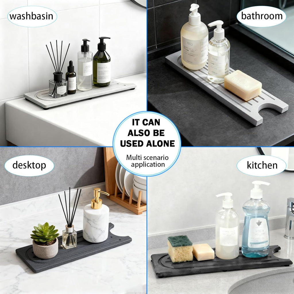 Skiennix Fast Drying Diatomite Stone Faucet Mat - Water Absorbent Sink Tray with Raised Feet | Durable Moisture Guard