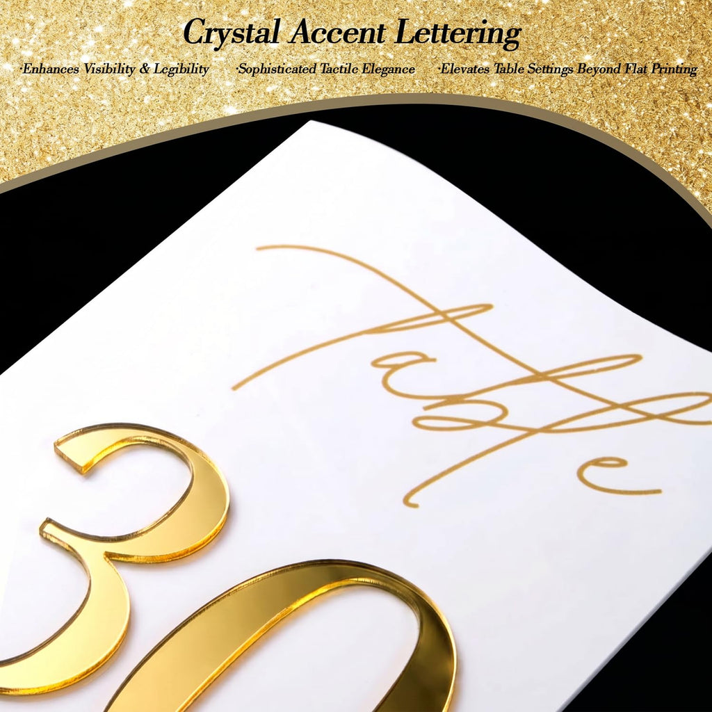 Gold Mirrored Acrylic Wedding Table Numbers 1-30 Set, Self-Standing Modern Arched Signs for Reception Seating, Anniversary & Bridal Shower, Elegant Wedding Decor (5x7 Inches)