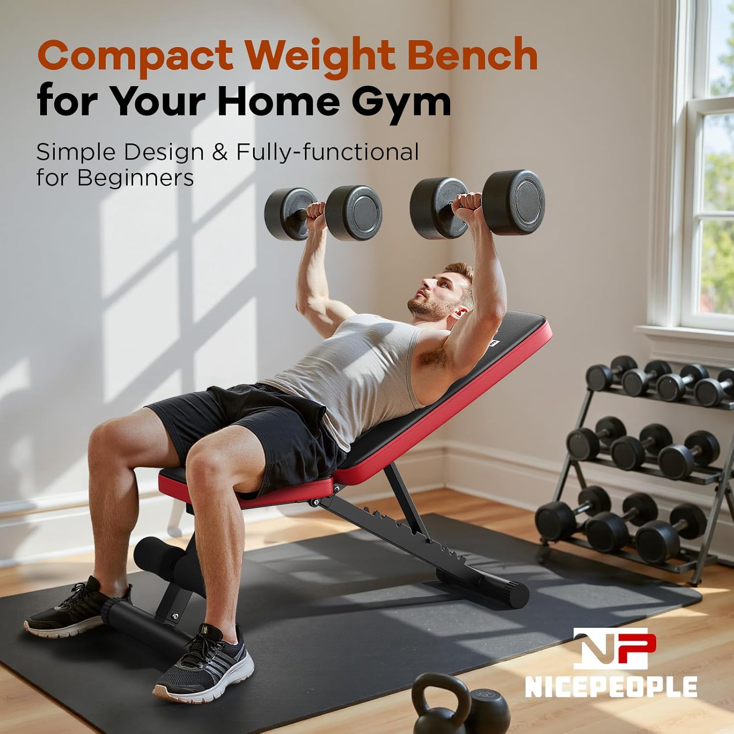 NICEPEOPLE Adjustable Weight Bench - 660LBS Capacity | Compact & Foldable Home Gym Bench for Strength Training