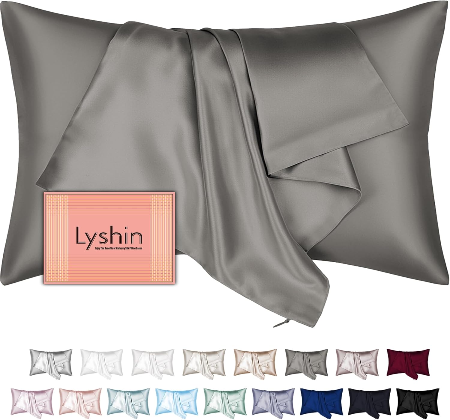 Skiennix Mulberry Silk Pillowcase - Queen Size, Hidden Zipper, Soft & Breathable, Dark Grey