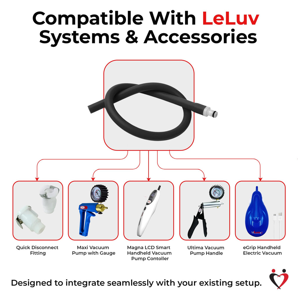 LeLuv Premium Slippery-Coated Silicone Vacuum Hose 1/4 Inch ID x 18 Inch, Non-Collapsible Silicone Tubing with O-Ring Male Disconnect Fitting for Precision Vacuum Tools & Accessories - Matte Black