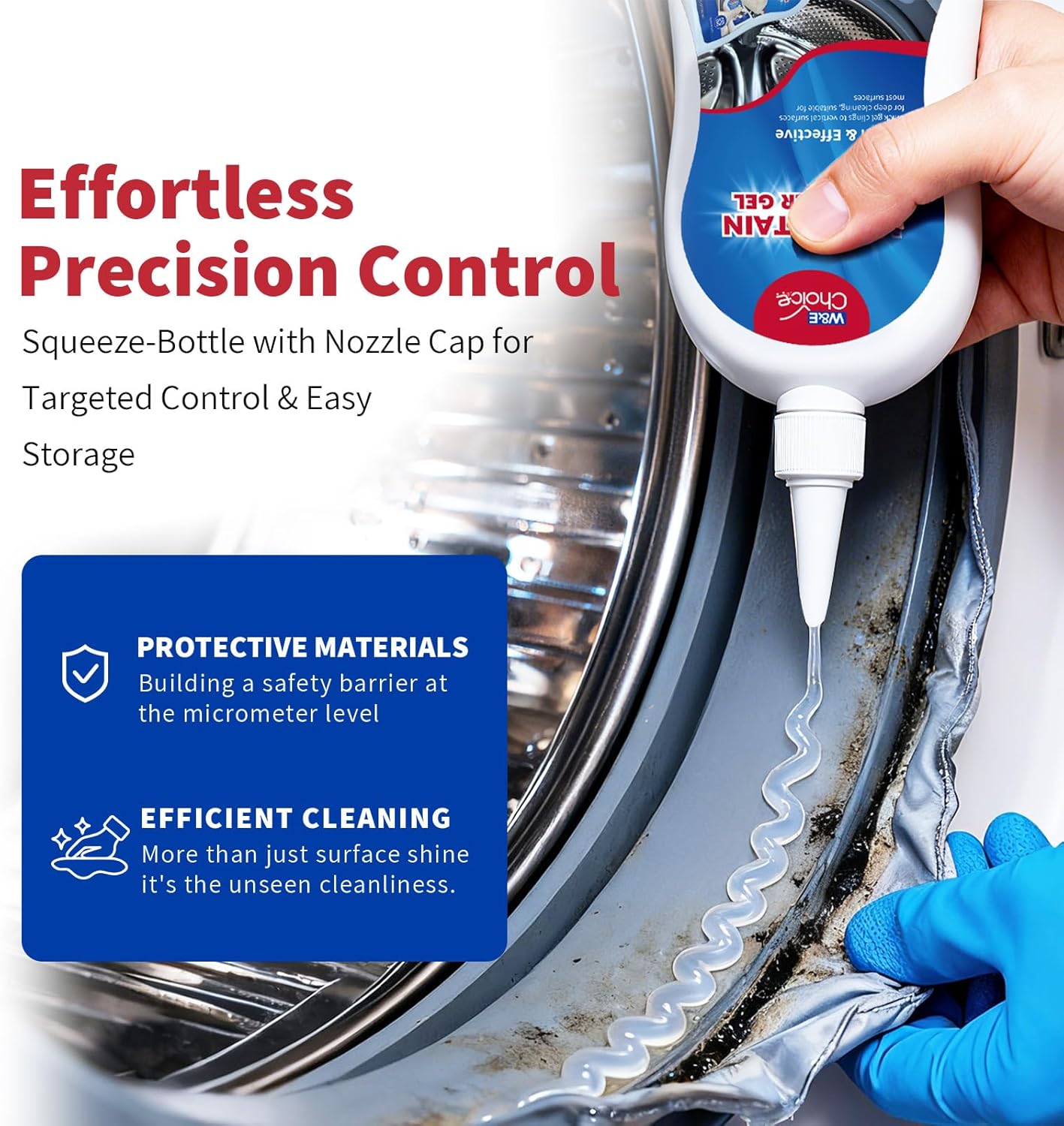 W&E Choice Stain Remover Gel - Heavy Duty Cleaner for Shower & Bathroom Tile Grout | 8.8 Fl Oz