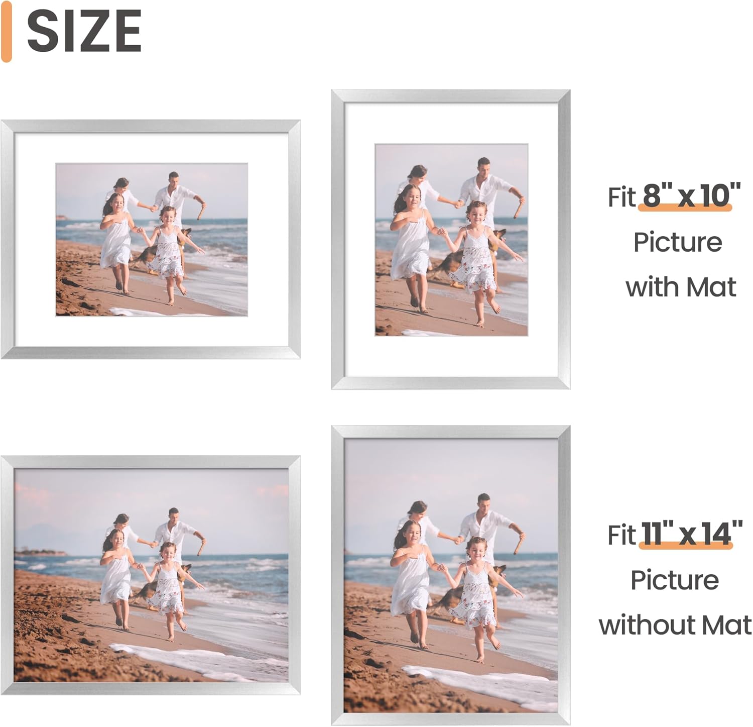 Upsimples 11x14 Picture Frame Set of 5 - Elegant Silver Frames for 8x10 or 11x14 Photos | Perfect for Wall Gallery