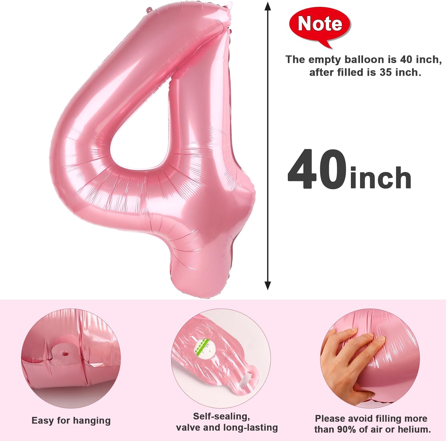 Pastel Pink 40-Inch Large Number Balloons by [Brand Name] - Perfect for 4th Birthday & Graduation Celebrations