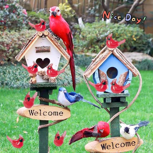 Lighibeuty 50Pcs Glow in Dark Mini Resin Red Cardinal Bird Figurines - Tiny Cardinal Christmas Ornaments, Miniature Garden Decor, Crafts Birds, Cake Topper, Gift with Storage Box