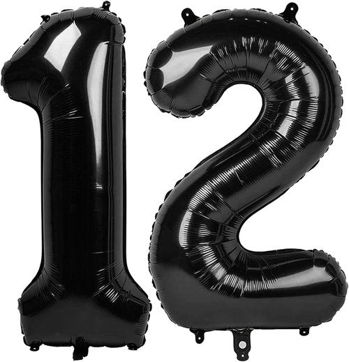 Black Number 12 Balloon - 40 Inch 12th Birthday Decoration for Boys & Girls Party Supplies