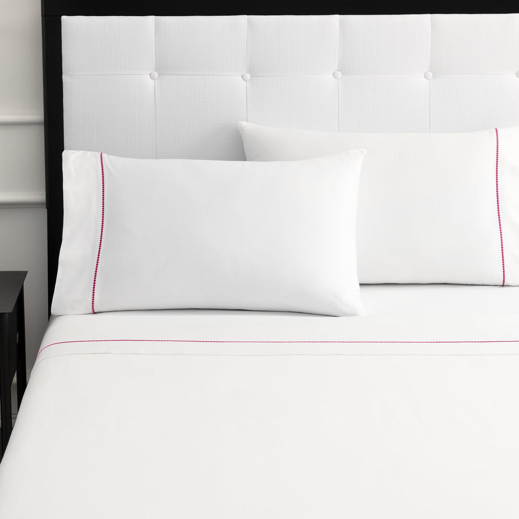 kate spade new york Dot Queen Sheet Set, 300 Thread Count and 100% Cotton, All Season 4 Piece Bedding Set, Machine Washable, White and Pink