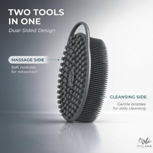 Avilana Premium Silicone Body Scrubber - SGS Certified Dual-Sided Bath Brush for Sensitive Skin | Quick-Dry Exfoliating Loofah Alternative