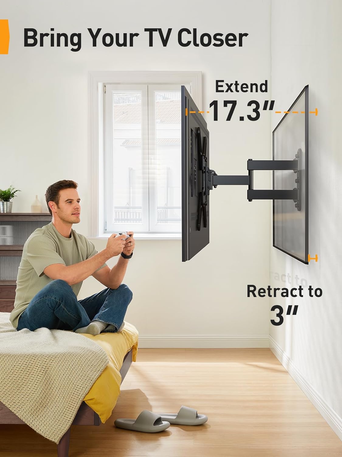 Perlegear Full Motion TV Mount - Articulating Wall Bracket for 26-65 Inch TVs | Tool-Free Tilt & Swivel, Max VESA 400x400mm